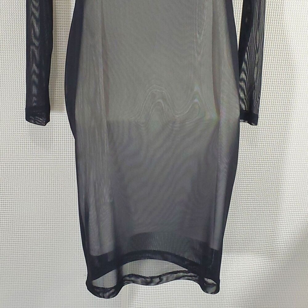 Carmen Marc Valvo Dress Medium Black Sheer Mesh Overlay Nude BodyCon Sheath - Picture 8 of 11